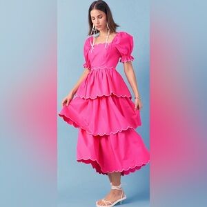 English Factory Tiered Scalloped Pink Dress Size Medium NWT